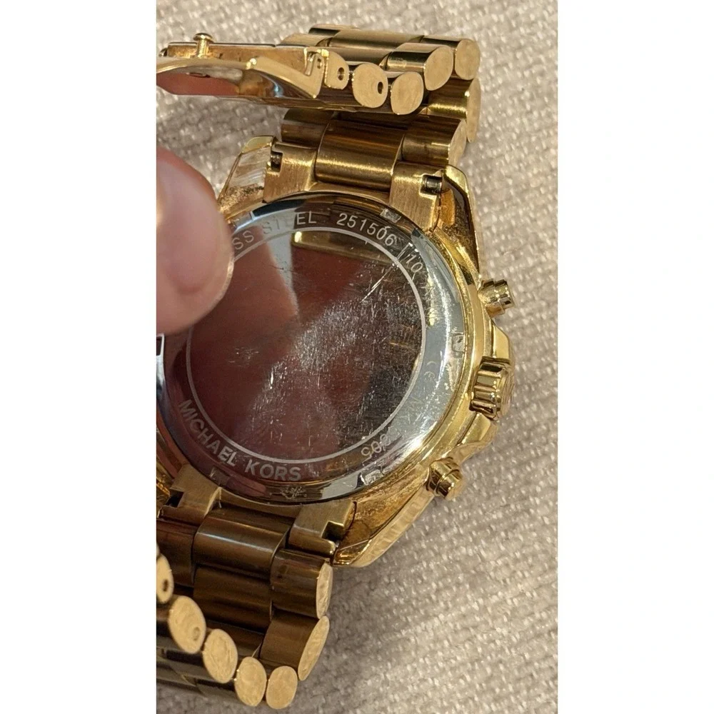 Michael‎ Kors MK5605 Gold Chronograph Watch Roman Dial w/ Box Needs Battery